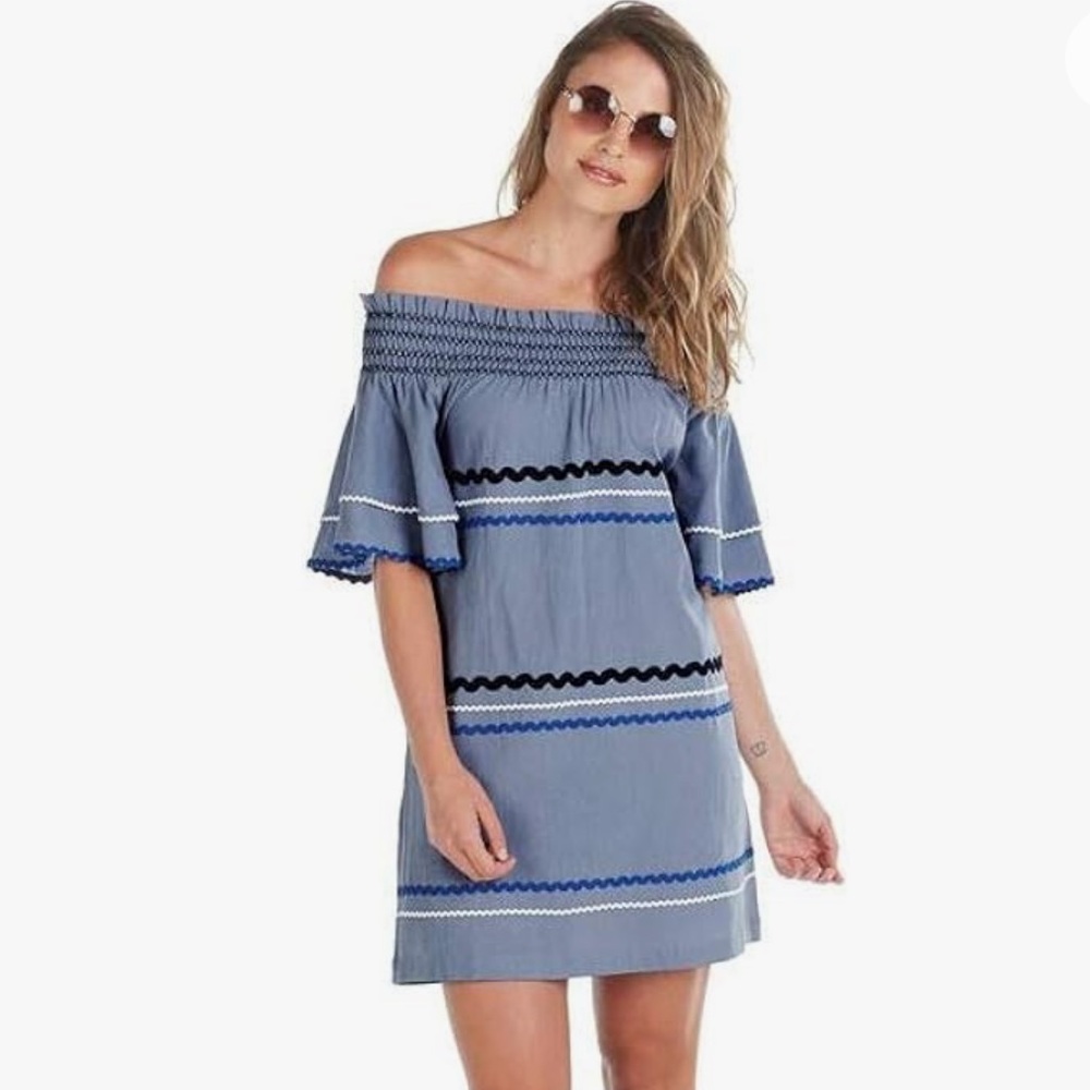 NWT Mud Pie Finnegan Ric Rac Dress in Stonewash Blue Sz L - Picture 2 of 16
